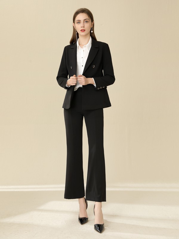 爱依莲2020秋冬季黑色纯色西装