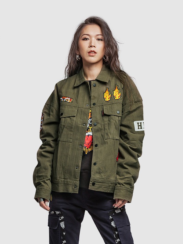 HEA2020秋冬季绿色印花外套