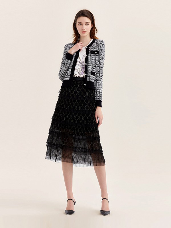 FivePlus女装2020秋冬季黑色格子外套