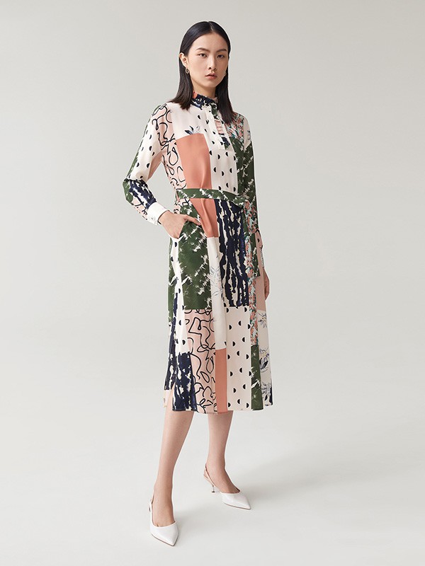 OVV2020秋冬季拼色收腰连衣裙