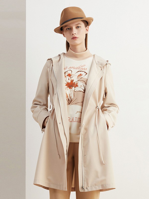 音儿2020秋冬季米色连帽外套