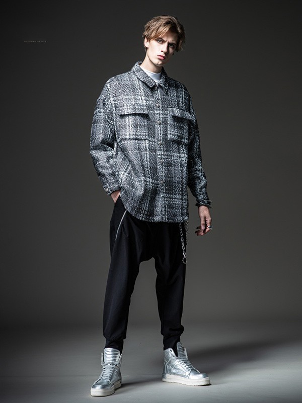 品立2020秋冬季灰色格子衬衫