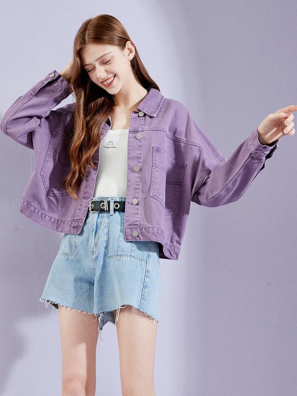 戈蔓婷2020秋冬季紫色纯色外套