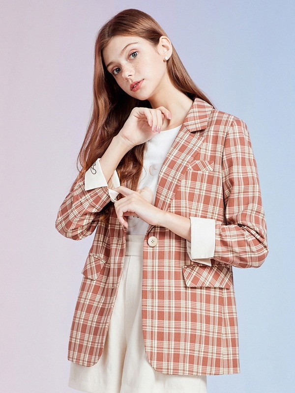 戈蔓婷2020秋冬季红色格子西装