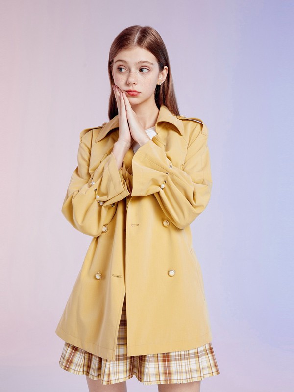 戈蔓婷2020秋冬季黄色宽松风衣