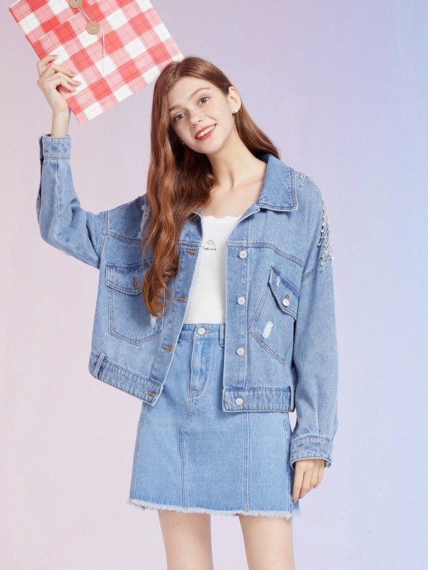 戈蔓婷2020秋冬季蓝色宽松外套