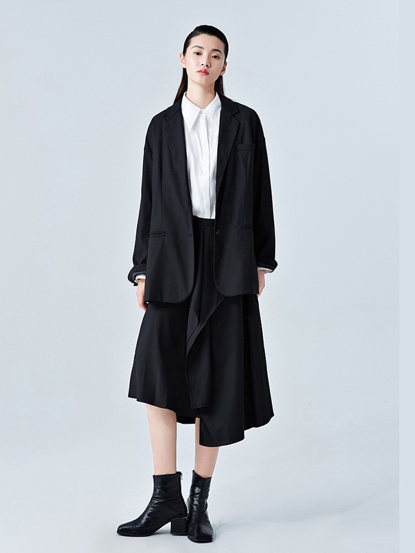 古木夕羊2020秋冬季黑色纯色西装