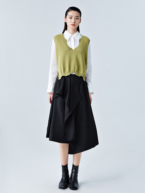 古木夕羊2020秋冬季绿色纯色背心