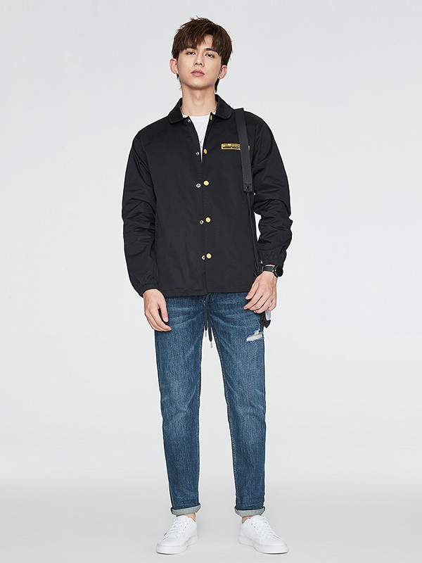 KIKC2020秋冬季黑色纯色外套