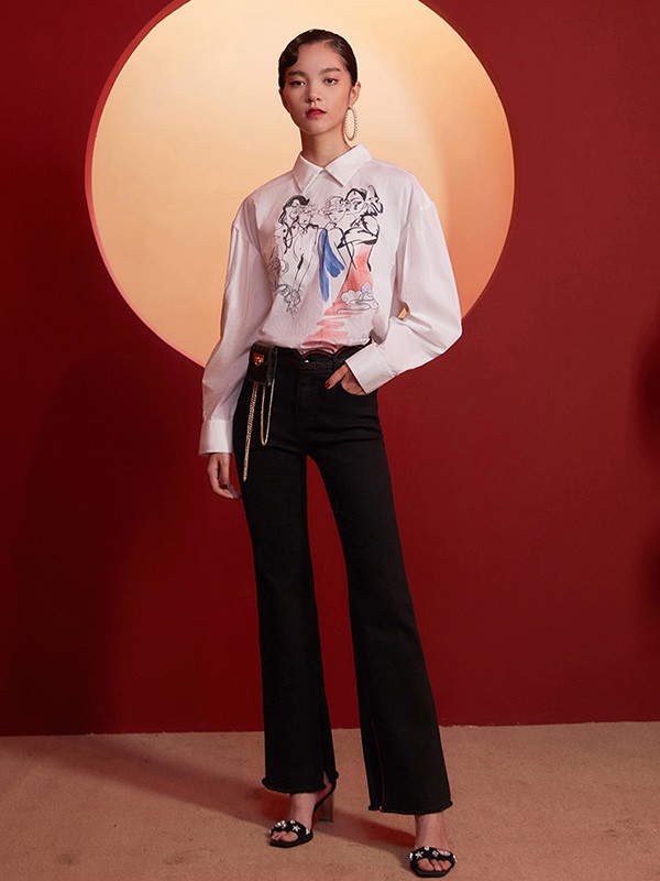 云思木想2020秋冬季白色印花衬衫