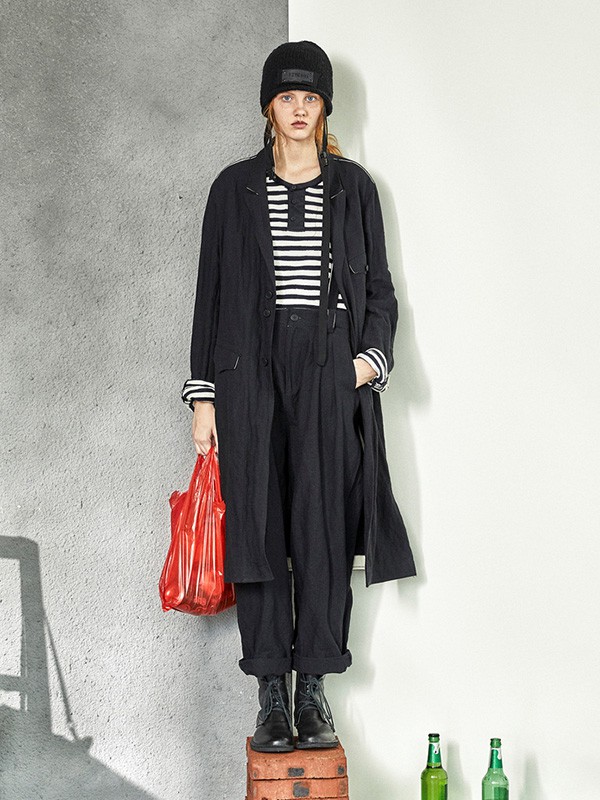 小日着2020秋冬季黑色长款外套