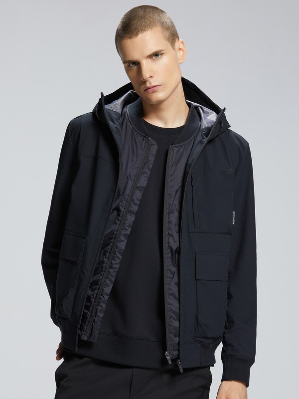 七匹狼男装2020秋冬季黑色宽松外套