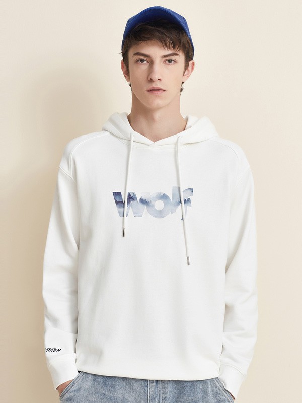 七匹狼男装2019秋冬季白色印花卫衣