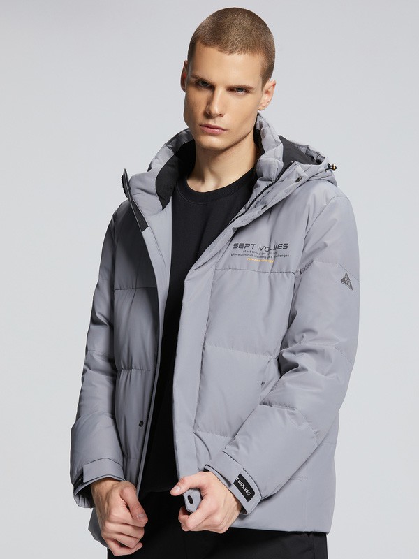 七匹狼男装2020秋冬季灰色字母棉服