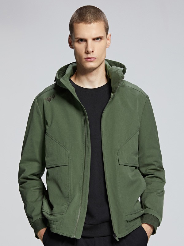 七匹狼男装2020秋冬季绿色连帽外套