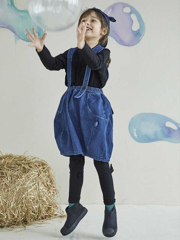 小日着2020秋冬季蓝色宽松背带裤