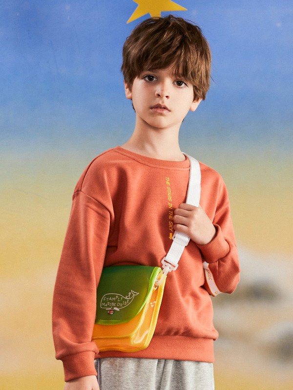 七匹狼2020秋冬季橙色字母卫衣