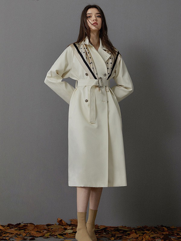 卡芮茜女装2020秋冬季白色长款风衣