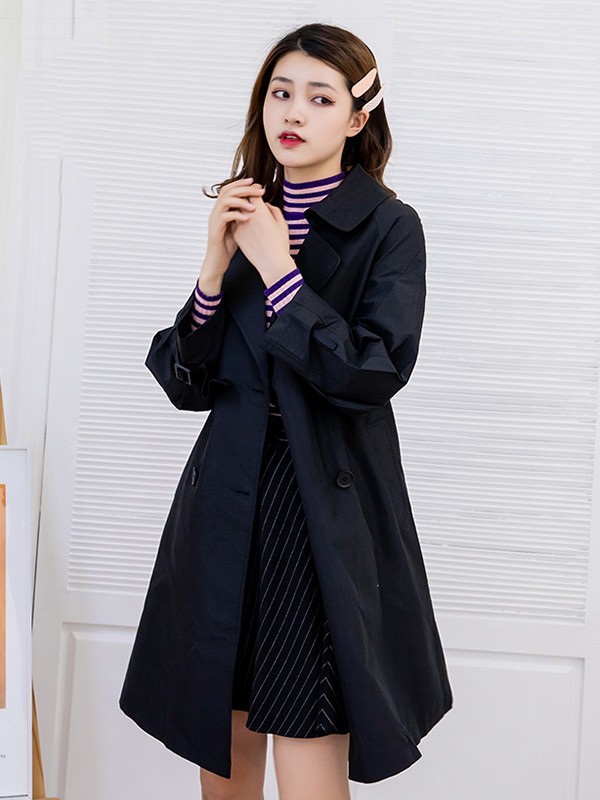 美丽衣橱女装2020秋冬季藏蓝色长款外套