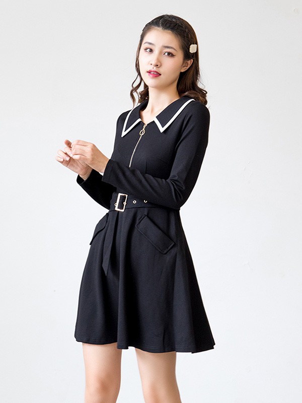 美丽衣橱女装2020秋冬季红色修身连衣裙