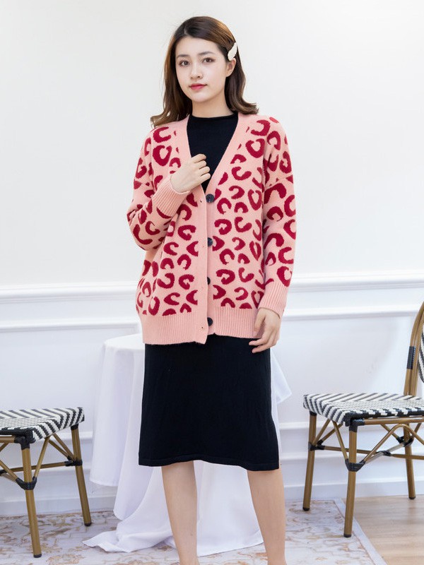 美丽衣橱女装2020秋冬季红色撞色针织衫