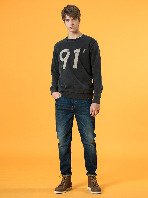 简木男装2020秋冬季黑色印花卫衣