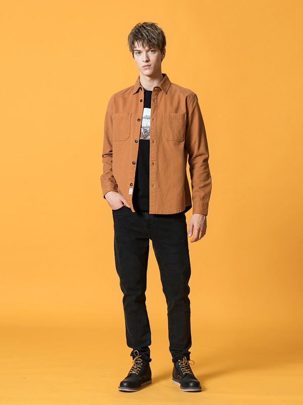 简木男装2020秋冬季橙色纯色外套