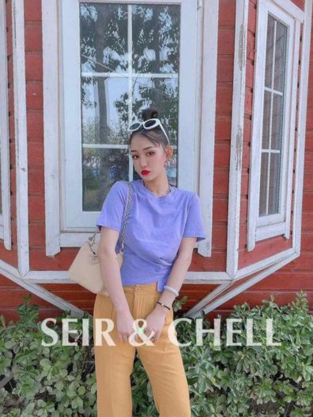 尚舍女装2020春夏季蓝色纯色T恤