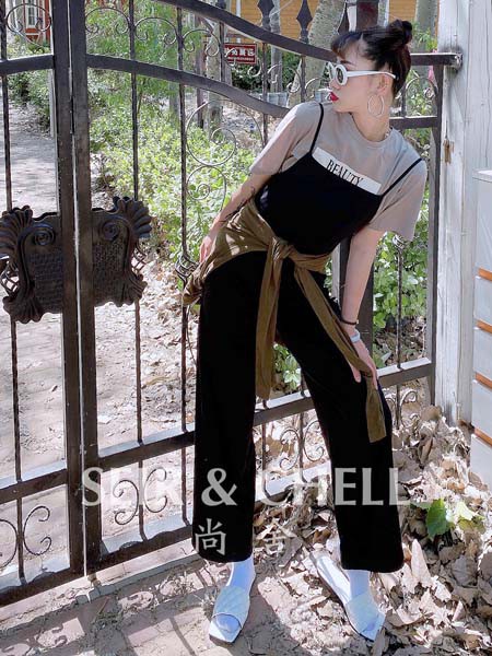 尚舍女装2020春夏季黑色纯色背带裤