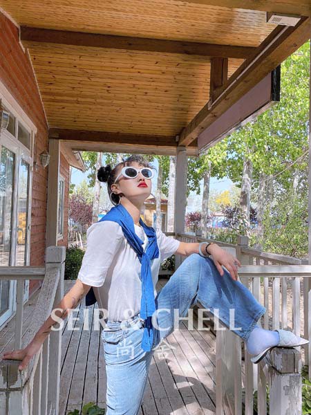 尚舍女装2020春夏季白色纯色T恤