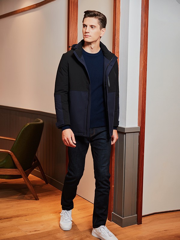 爱迪丹顿2020秋冬季拼色连帽羽绒服