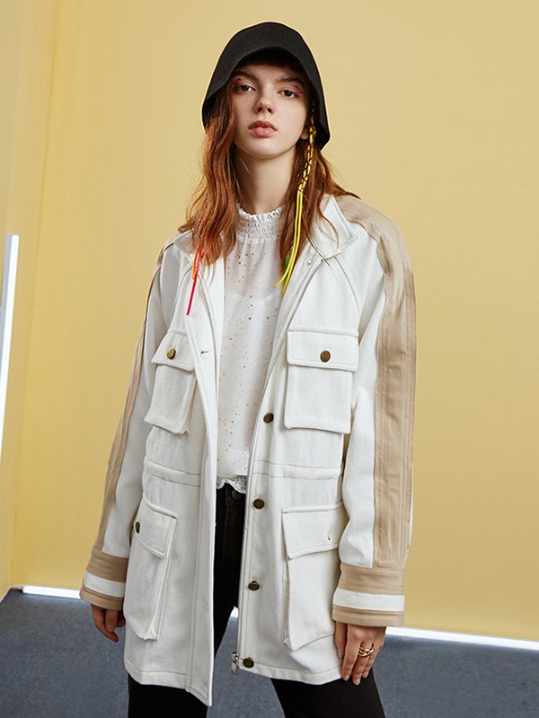 Jamor女装2020秋冬季白色贴布外套