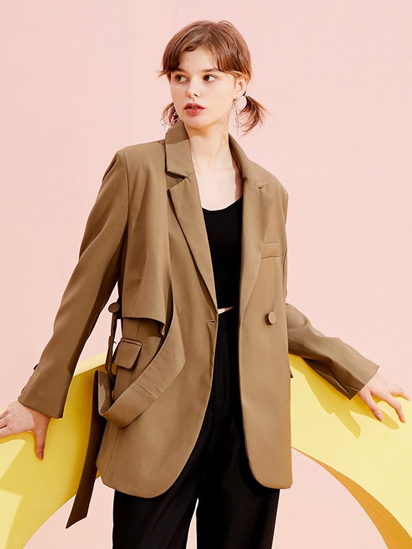 Jamor女装2020秋冬季咖啡色宽松外套