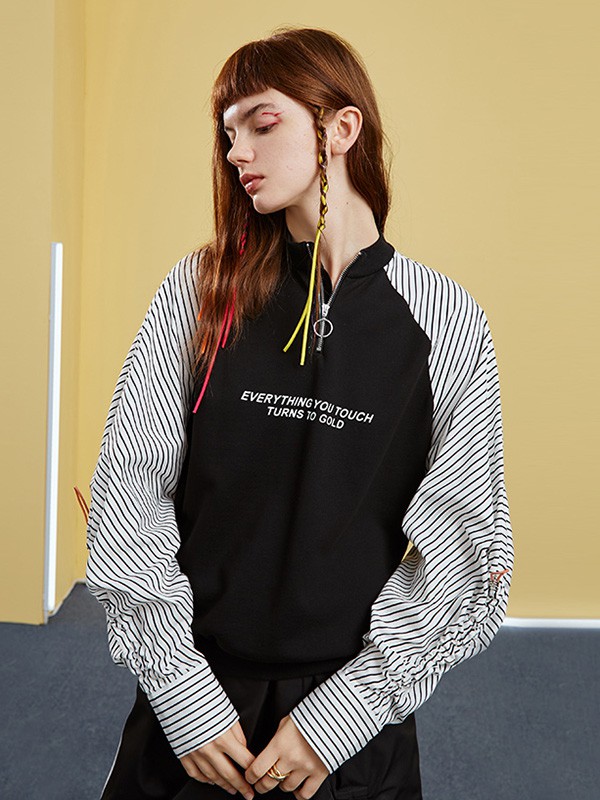 Jamor女装2020秋冬季黑色拼接上衣