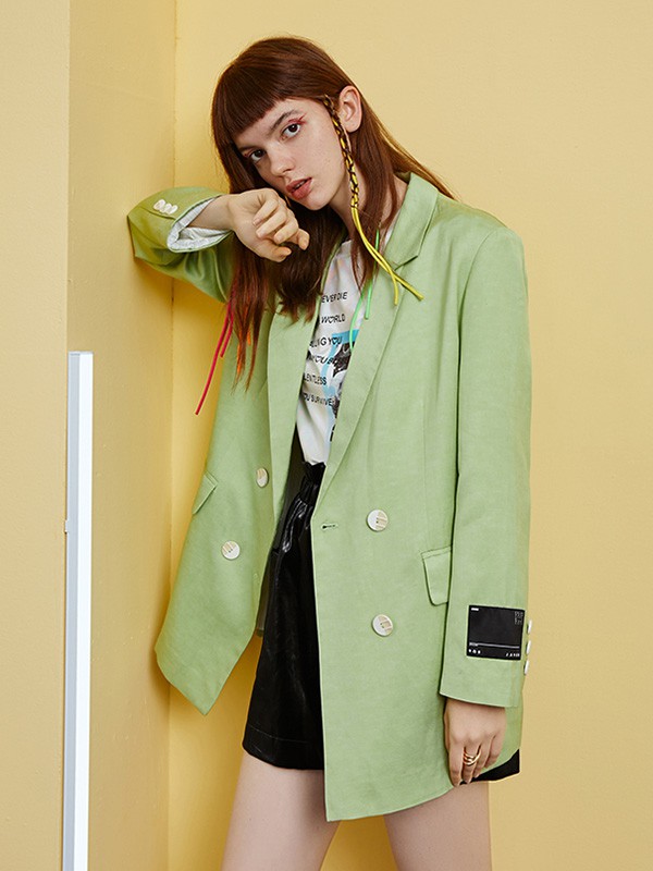 Jamor女装2020秋冬季抹茶绿宽松外套