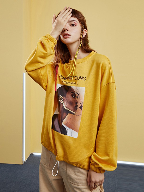 Jamor女装2020秋冬季黄色印花上衣