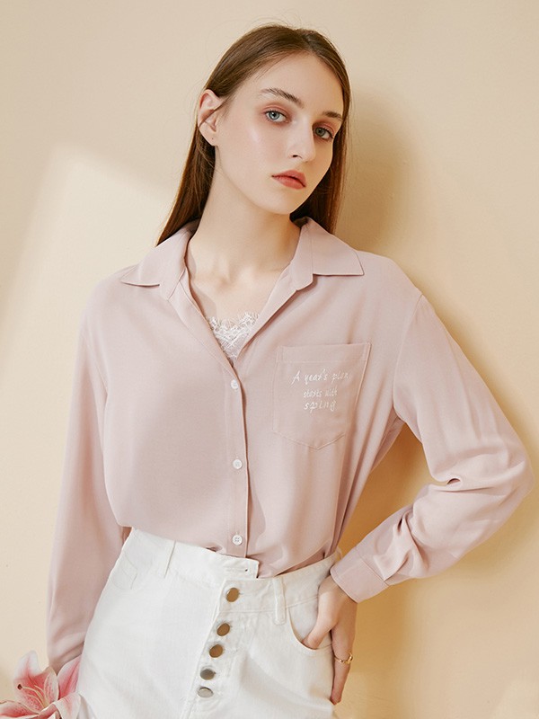 摩凡2020秋冬季粉色纯色衬衫