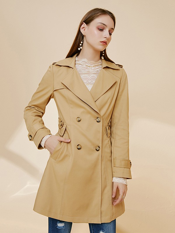 摩凡女装2020秋冬季卡其色宽松风衣