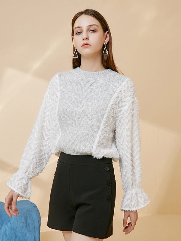 摩凡女装2020秋冬季拼色宽松上衣