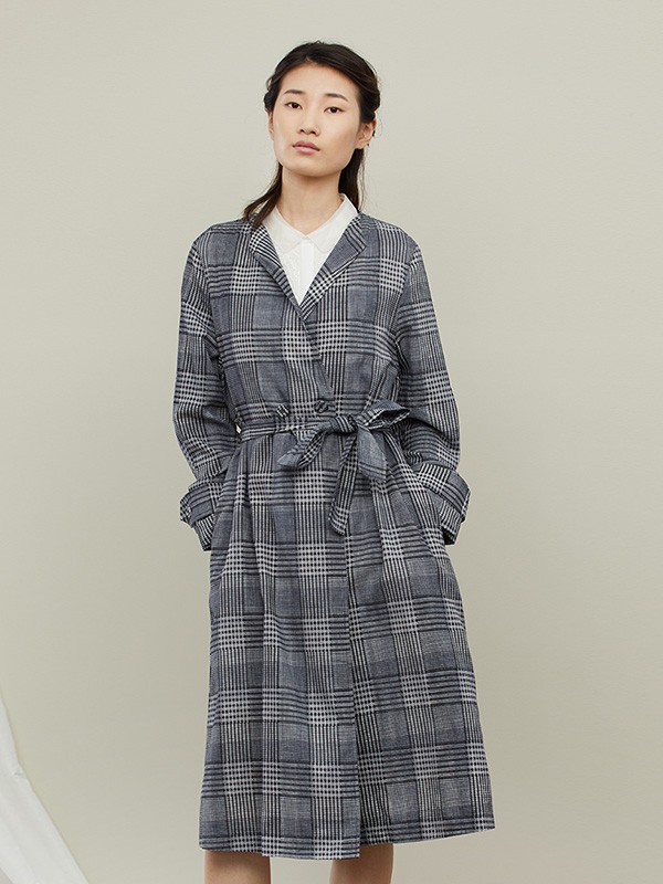 README女装2020秋冬季灰色格子外套