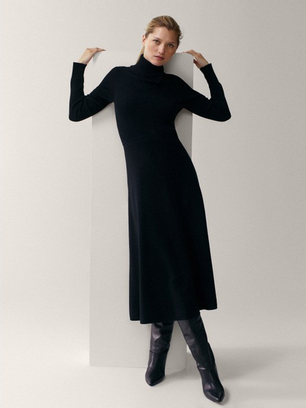 MassimoDutti2020秋冬季黑色长款针织衫