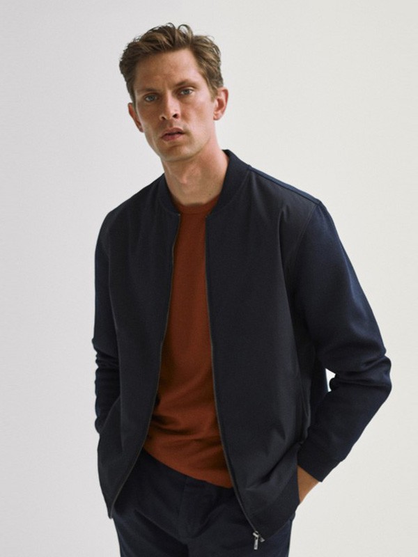 MassimoDutti2020秋冬季藏蓝色修身外套