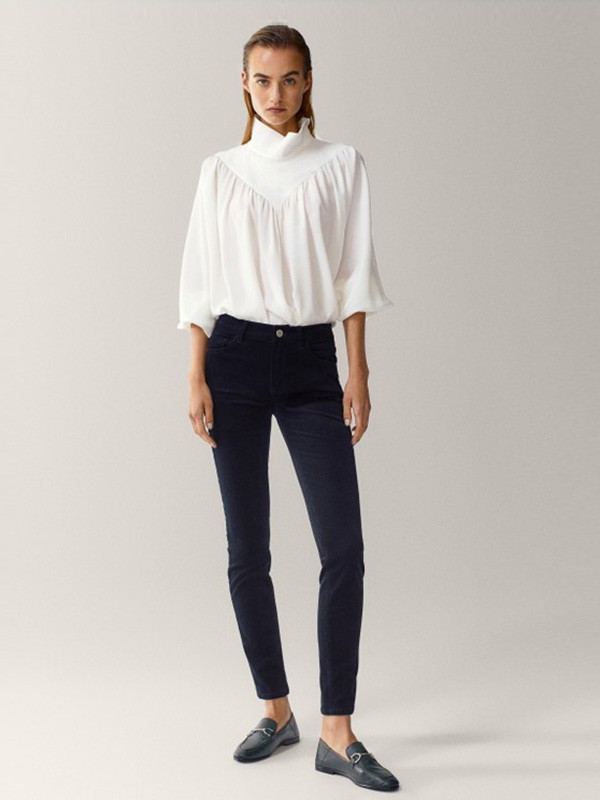 MassimoDutti2020秋冬季白色纯色上衣