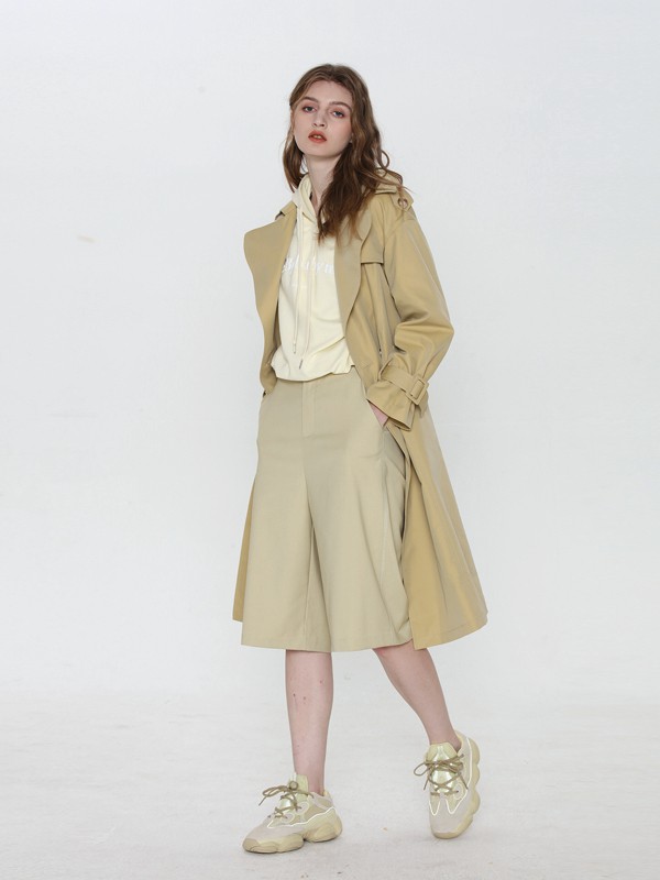 宝贝玛丽2020秋冬季黄色长款风衣