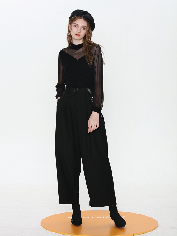 宝贝玛丽2020秋冬季黑色透视上衣