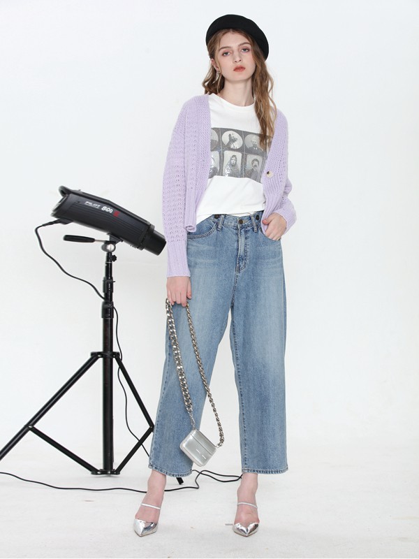 宝贝玛丽2020秋冬季紫色镂空针织衫