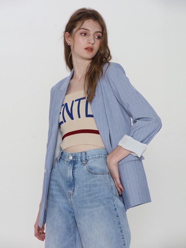 宝贝玛丽2020秋冬季蓝色纯色外套