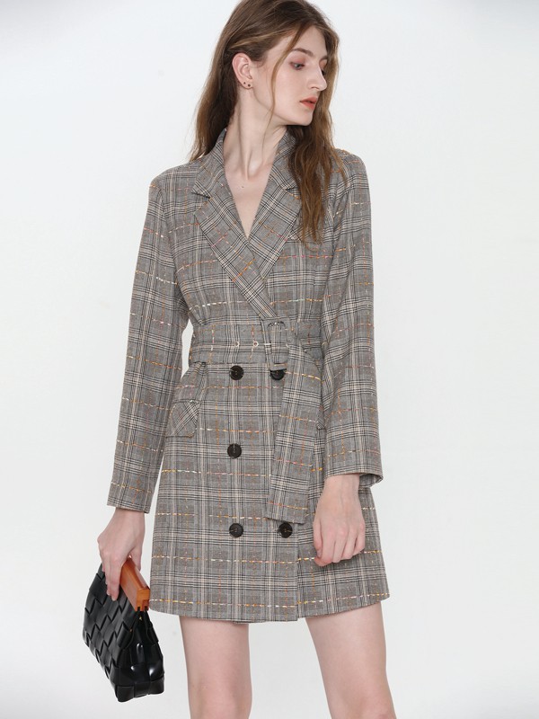 宝贝玛丽2020秋冬季黄色格子外套