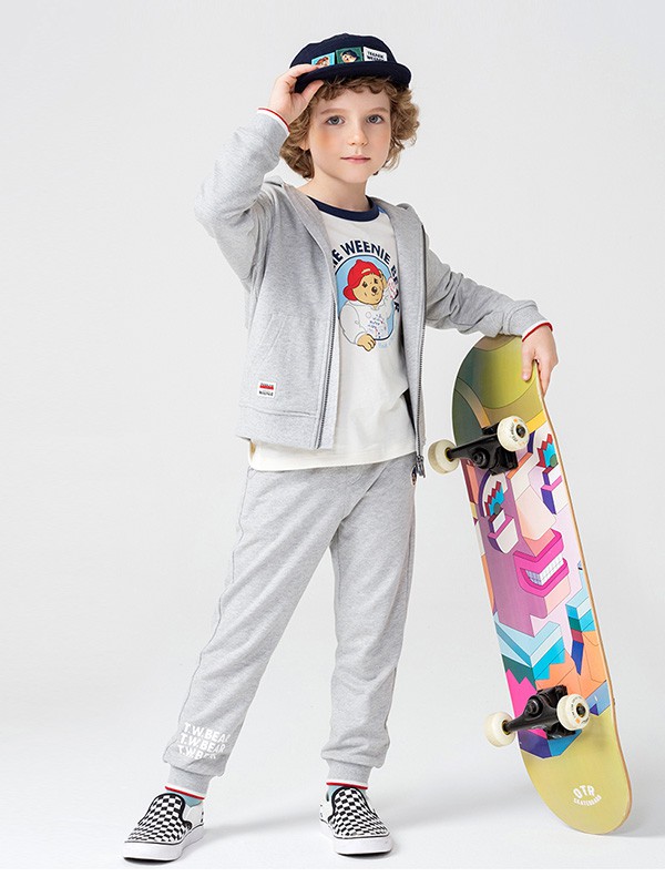 维尼熊2020秋冬季灰色连帽运动装