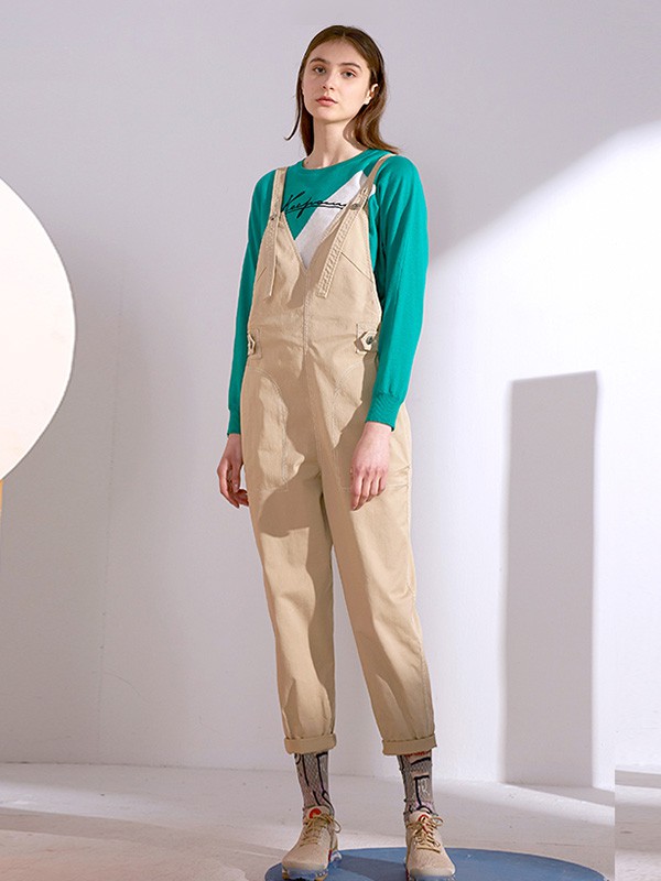 梵凯女装2020秋冬季卡其色宽松背带裤